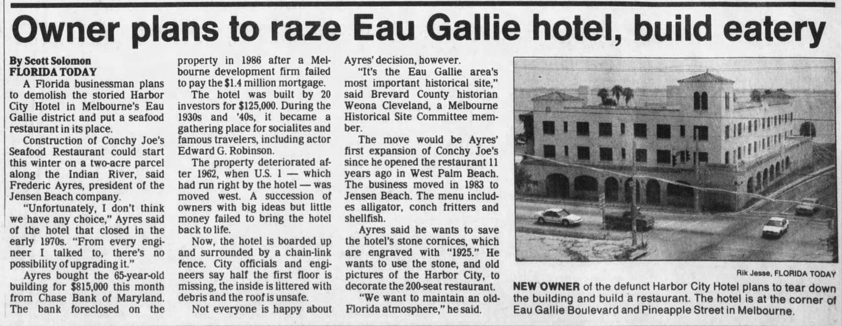 Florida Today clipping about Harbor City Hotel