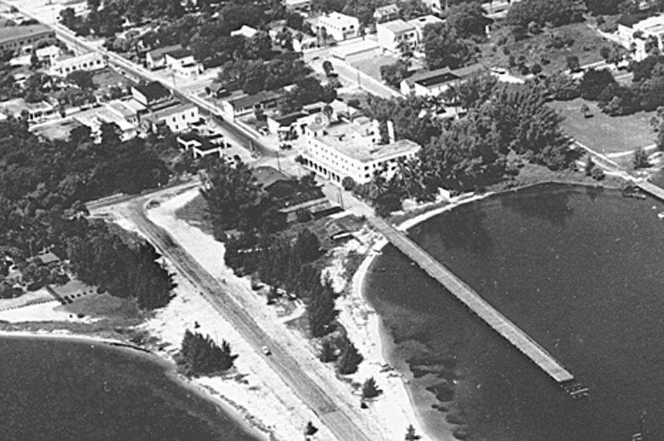 Aerial view of Harbor City Hotel and the Indian River